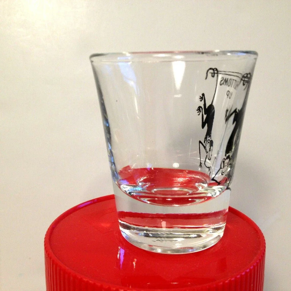 Vintage Collectable Bottoms Up Shot Glass Upside Down Monkeys Anchor Hocking